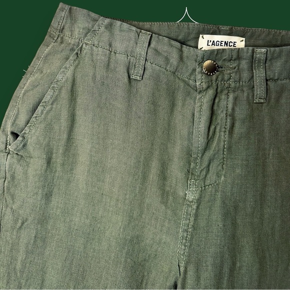 NWT L’Agence Cropped Linen Trousers in Olive Green “Basil” Size 25 - Picture 4 of 12